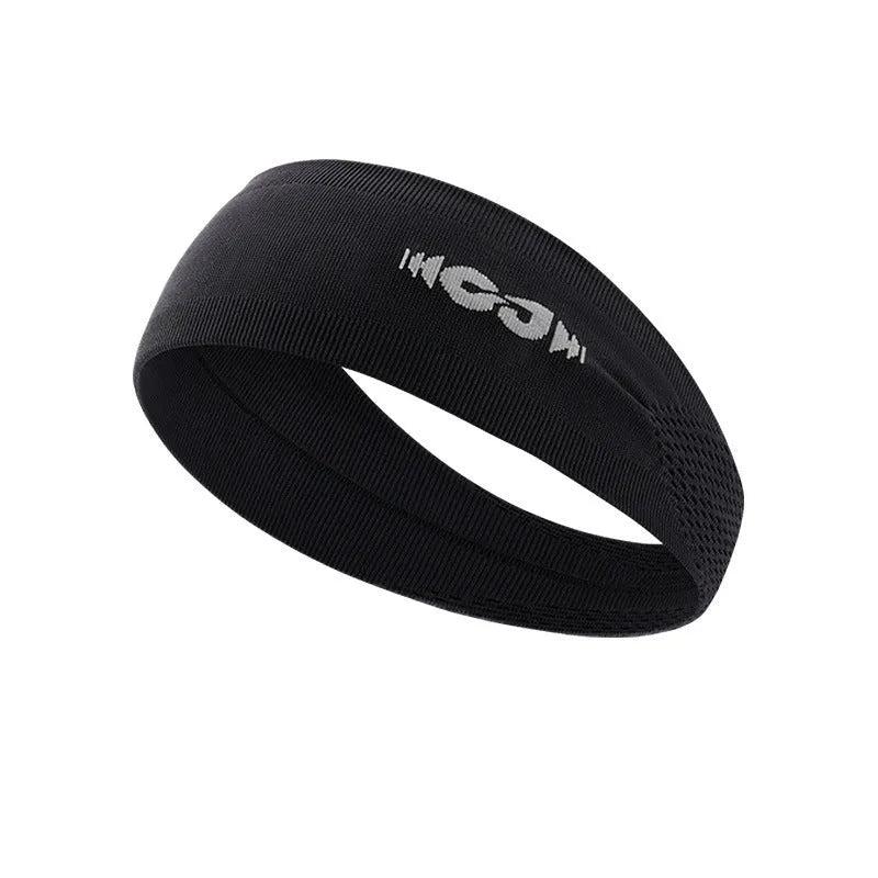 Seamless knitted exercise hair band in classic black, carbon grey, and purplish blue colours laid flat.