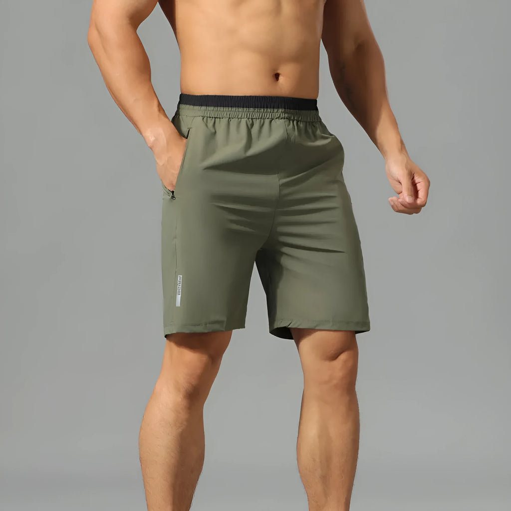 Men's grey loose ice silk quick-dry cropped pants showing mid-calf length and sportswear styling