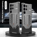 Automatic fastener aluminium alloy phone case for Samsung S24 Ultra in Titanium Gray with bracket stand