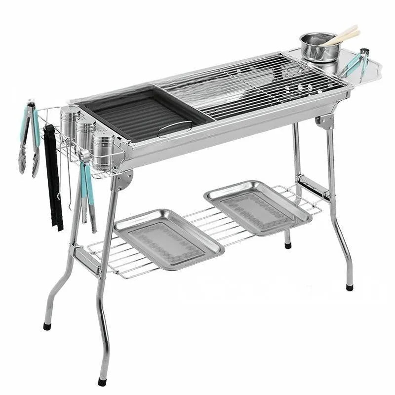 Stainless steel portable folding barbecue oven for outdoor use
