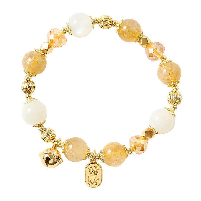 Gold electroplated rutilated quartz bracelet with faceted crystal beads in Lucky Fortune colour