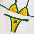 Women's slim fit blue T-back bikini set with matching short panties