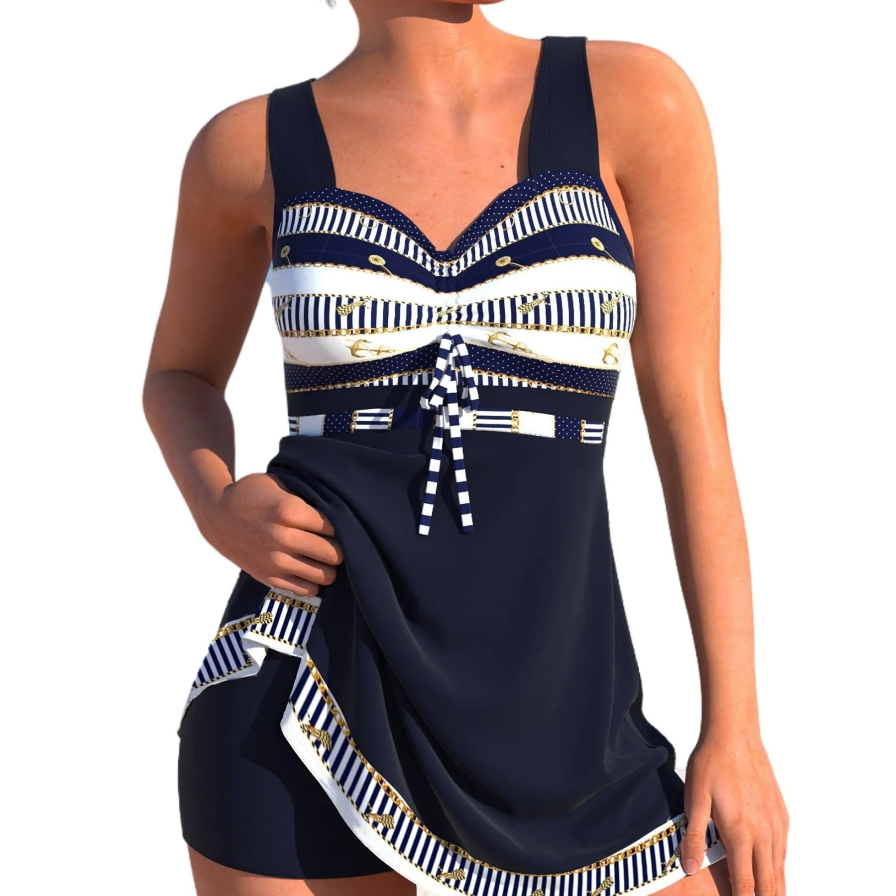 Plus size women's quick-drying polyester swimsuit set in split skirt bikini style with briefs