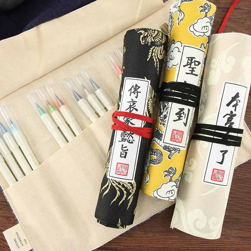 Oxford cloth court style pencil case in black, blue, light yellow or yellow colours measuring 285mm by 200mm