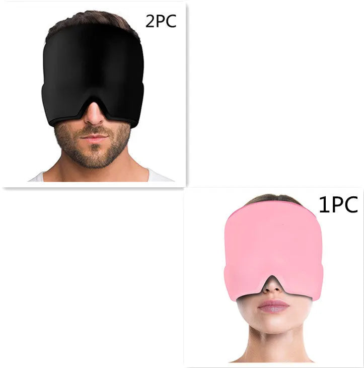 Elastic cloth gel eye mask for headache relief with adjustable headband in black colour