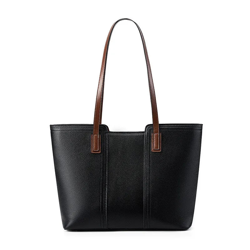 Women's black genuine leather crossbody bag with horizontal square shape and single shoulder strap