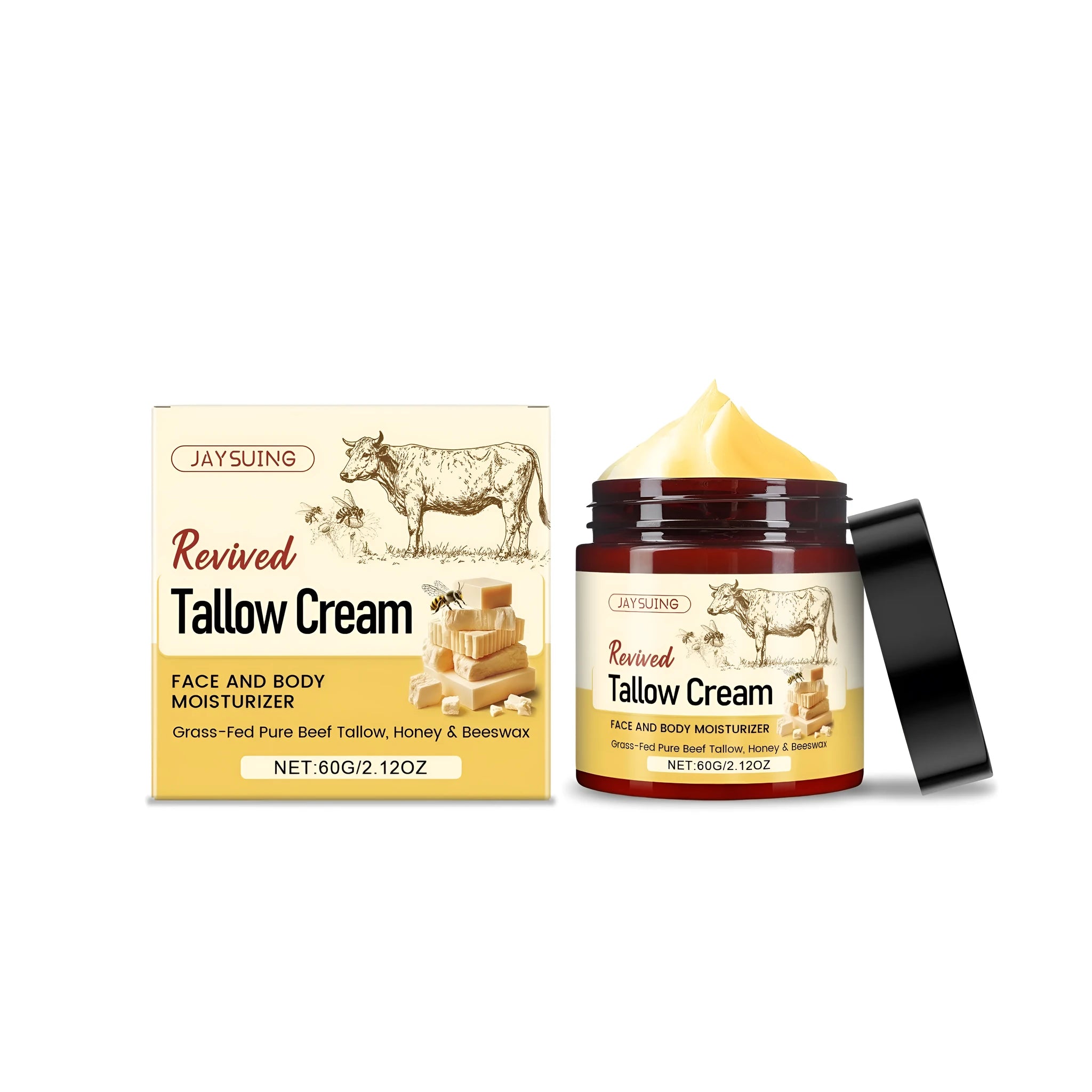 60g jar of Revived Tallow moisturising cream with beeswax and honey