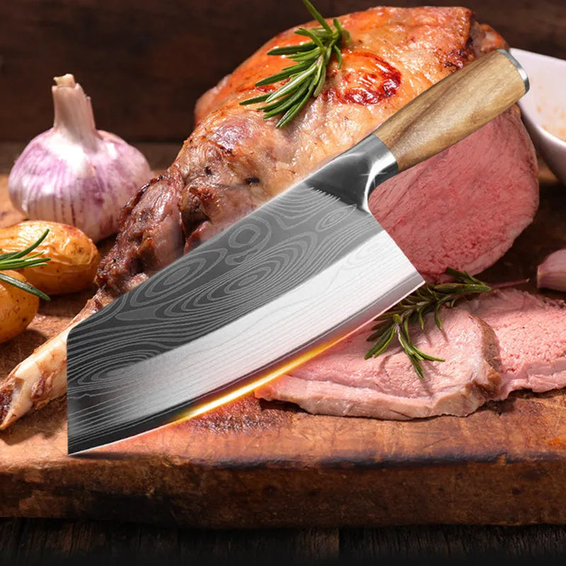 Stainless steel kitchen knife with 320mm blade and photo colour finish