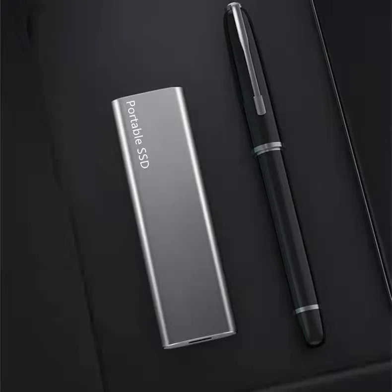 External SSD portable storage drive with ultra-thin metal shell in red, black, blue, and silver colour options