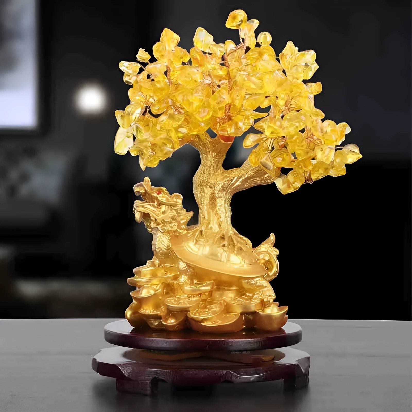 Citrine small water turtle money tree Feng Shui ornament with Chinese style animal modelling
