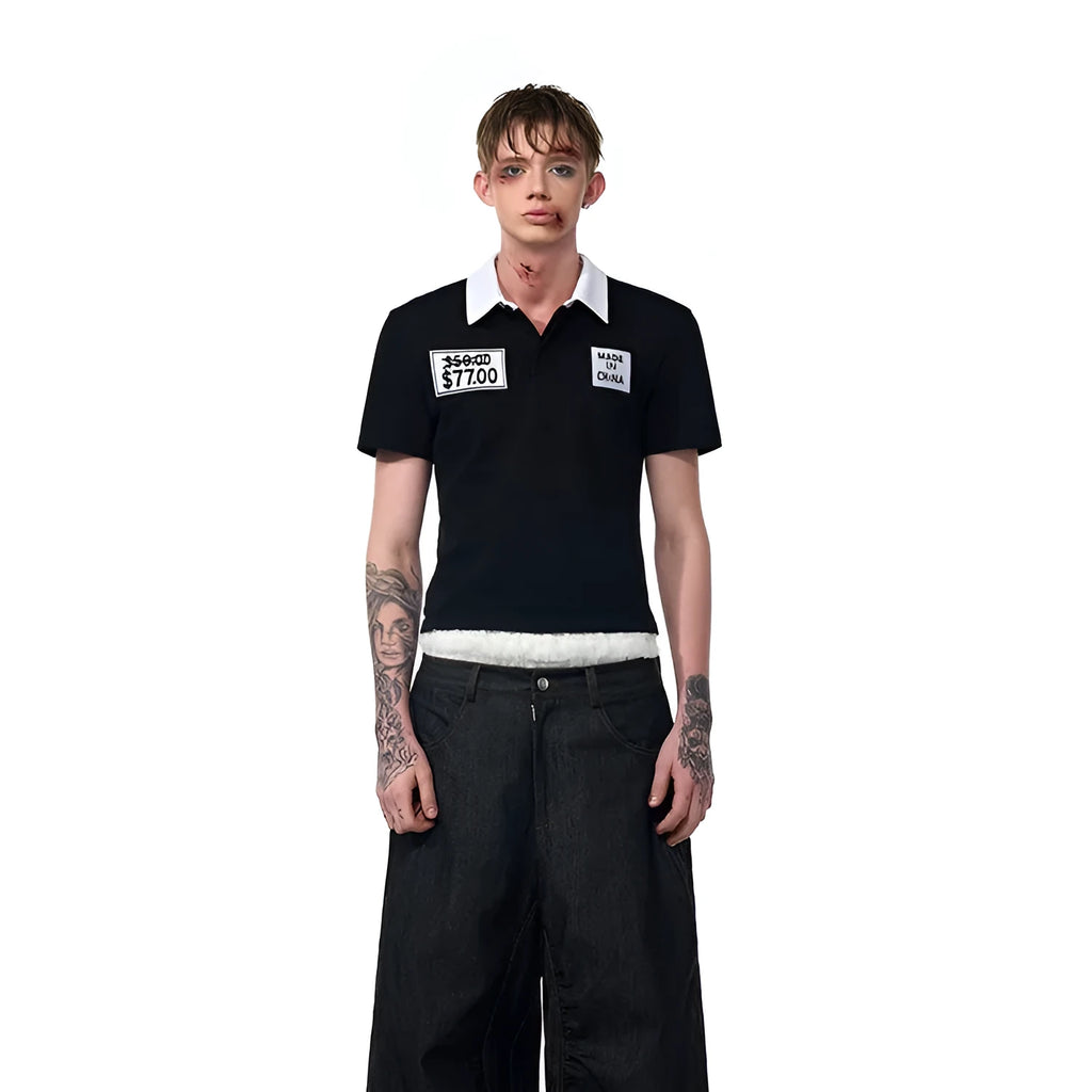 Black slim fit men's polo shirt with embroidered detailing and polo collar for summer wear