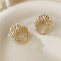 Gold copper flower basket earrings with pearl inlay and small rice-shaped beads