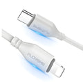 White braided nylon USB-C to Lightning charging cable with MFi certification, 6 feet long.