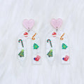 Christmas ear studs in acrylic with geometric shape and printed snowflake design, 6.5x3.1cm