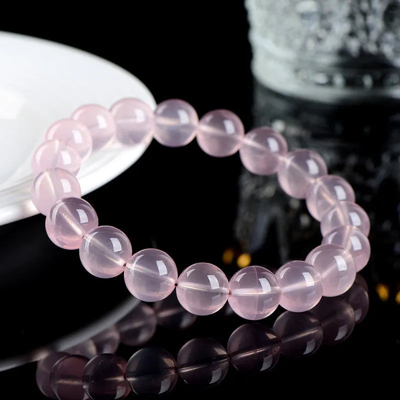 Natural starlight crystal round beads bracelet with pink colour options and multiple bead size choices