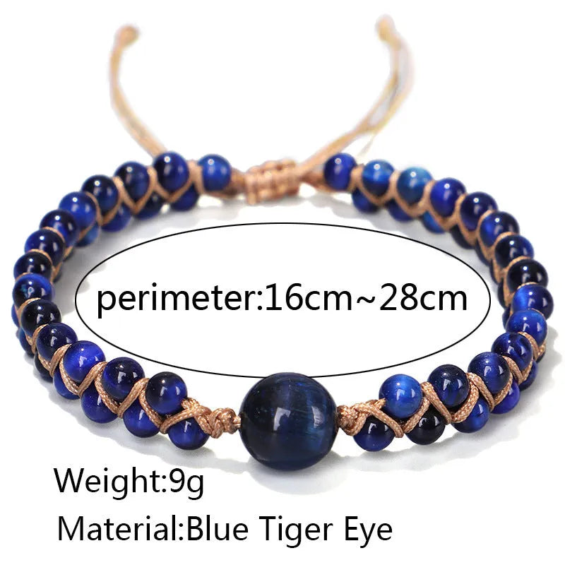 Handmade woven pull bracelet geometry design in blue Tigereye stone