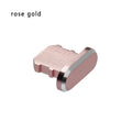 Aluminium alloy mobile phone charging port dust plug for iPhone, shown in multiple colours.