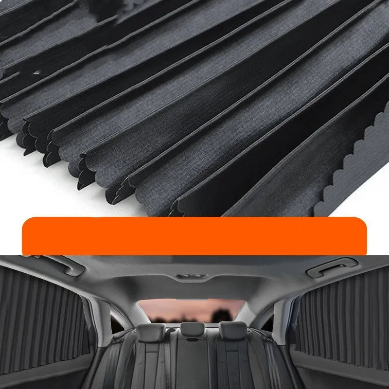 Auto retractable car sun curtain in thick opaque cloth material for heat insulation
