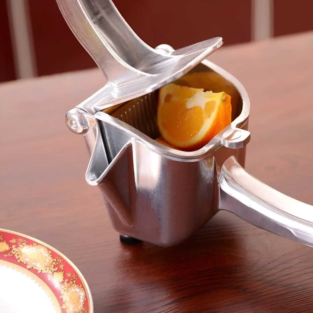 Silver aluminium alloy lemon squeezer with extra large bowl for whole fruit juicing