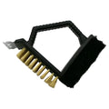 Triangular barbecue brush with steel wire bristles and black PP handle for grill cleaning.