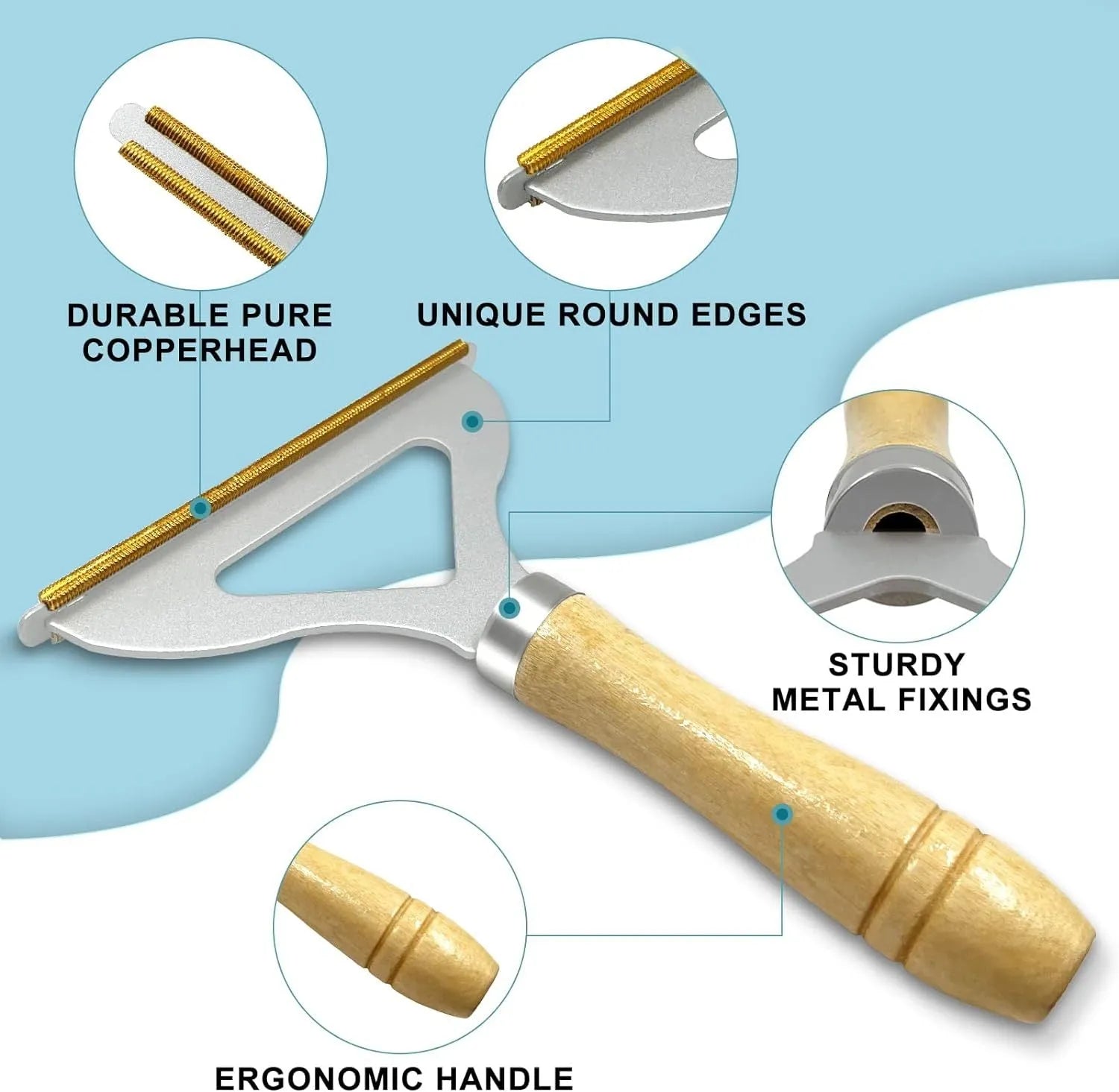 Three-piece pet hair remover set with copper head tool, silicone brush and round cleaner