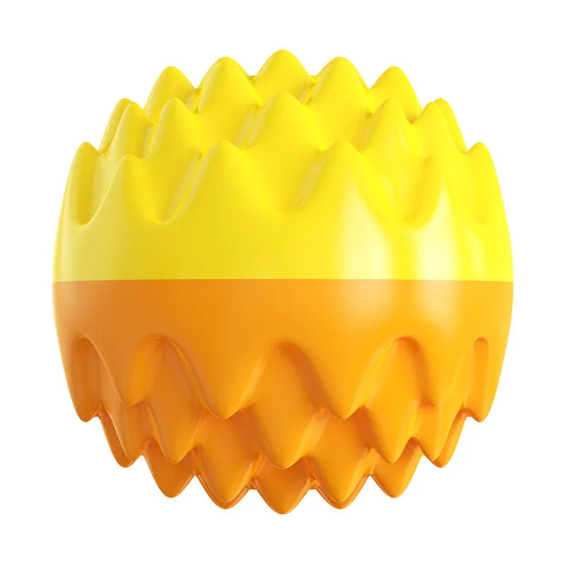 Blue squeaky dog ball toy with spiky texture for dental cleaning and water play