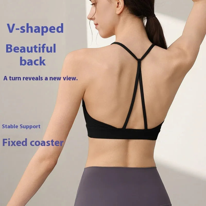 Women's nylon sports vest with fixed double shoulder straps in multiple colours.