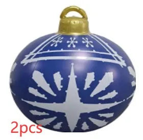 Large red and white striped inflatable PVC Christmas ball ornament with a 60cm diameter.