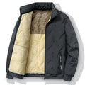 Men's graphene-design winter coat in black, thickened fleece, long sleeves, casual style
