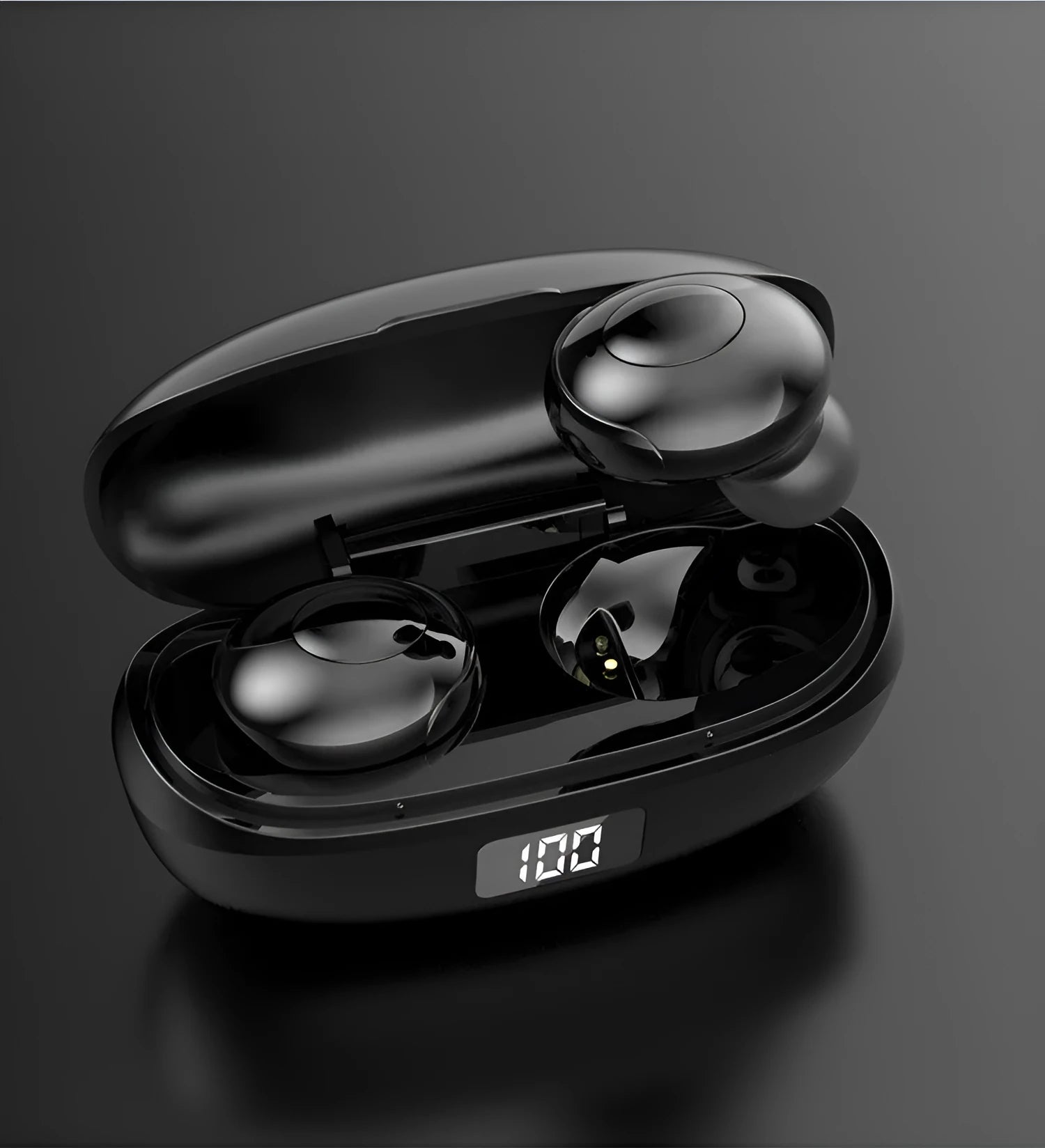 Black and white wireless Bluetooth in-ear headset with type-C charging case