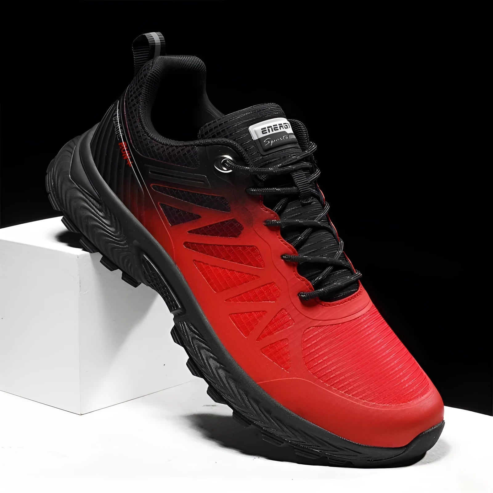 Plus size men's outdoor running shoes with breathable mesh surface in black colour option