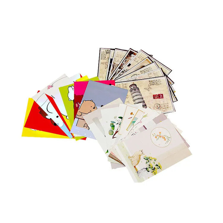 Pack of nine Japanese-style minimalist cartoon postcards with Paris and historic site designs.