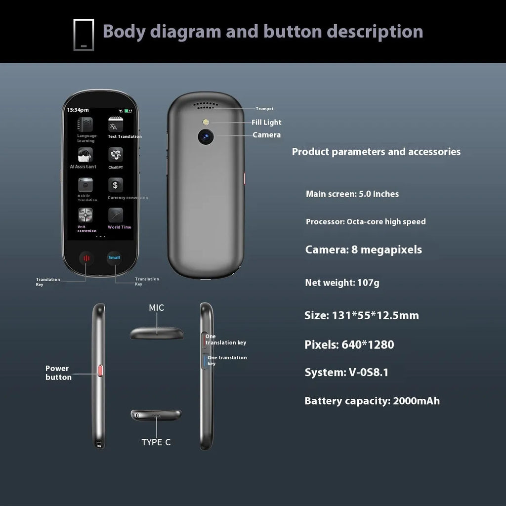 Black electronic interpreter translator with neck lanyard for business use