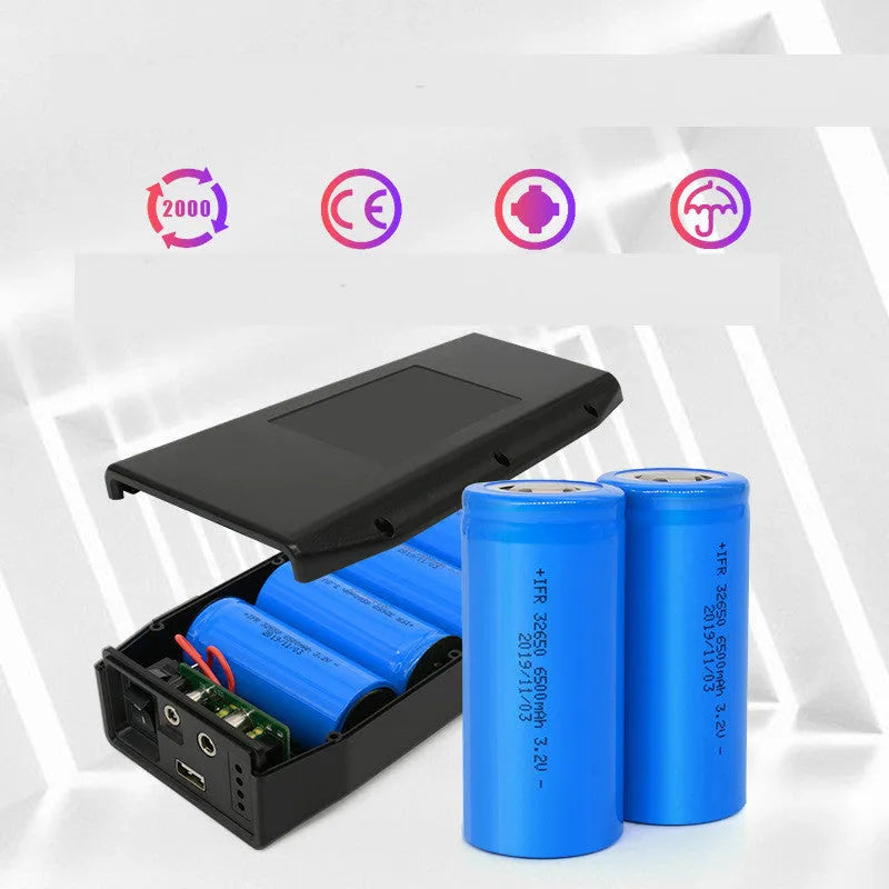 Compact LF4100 LiFePO4 battery measuring 168x89.2x43mm with charger and connection cables