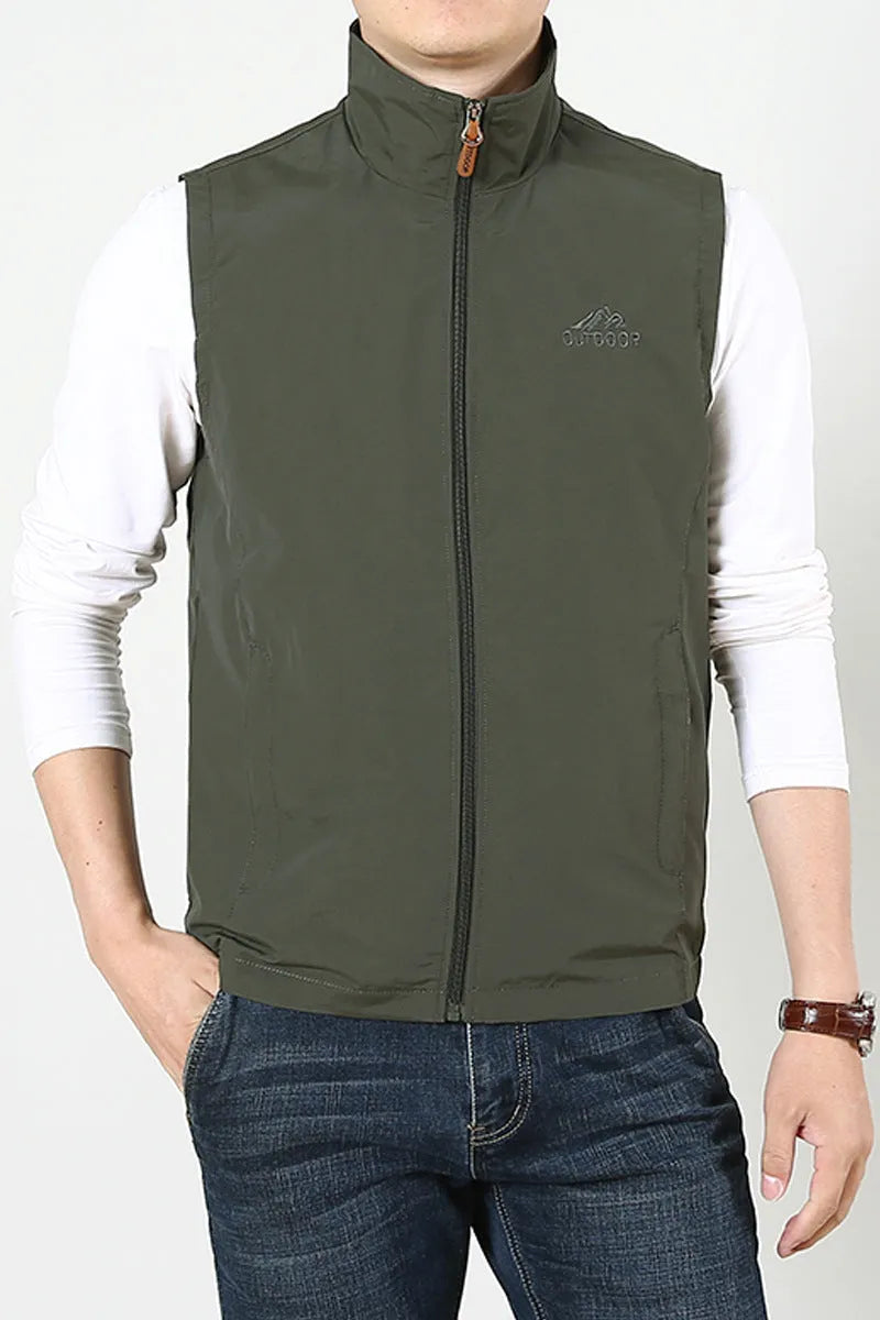 Men's thin solid colour spring waistcoat vest with a side seam pocket.