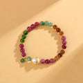 Geometric chalcedony and tourmaline crystal bracelet with 6.5mm beads