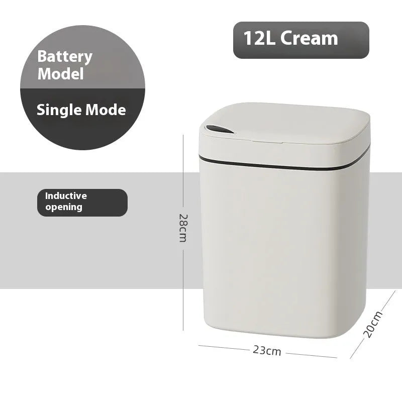 Square intelligent automatic sensor dustbin with induction opening lid in milky white