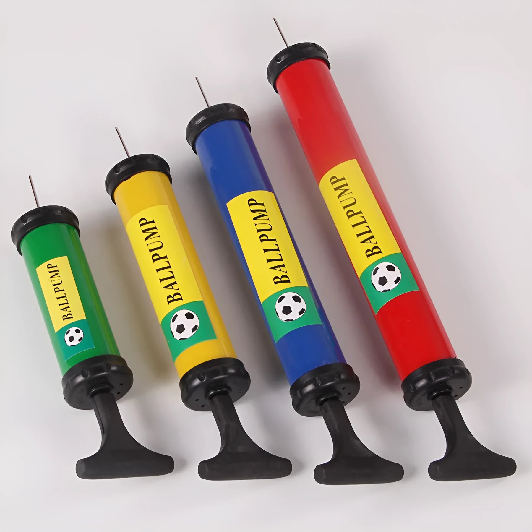 Mixed colour manual plastic pump for basketball volleyball football balloon inflation.