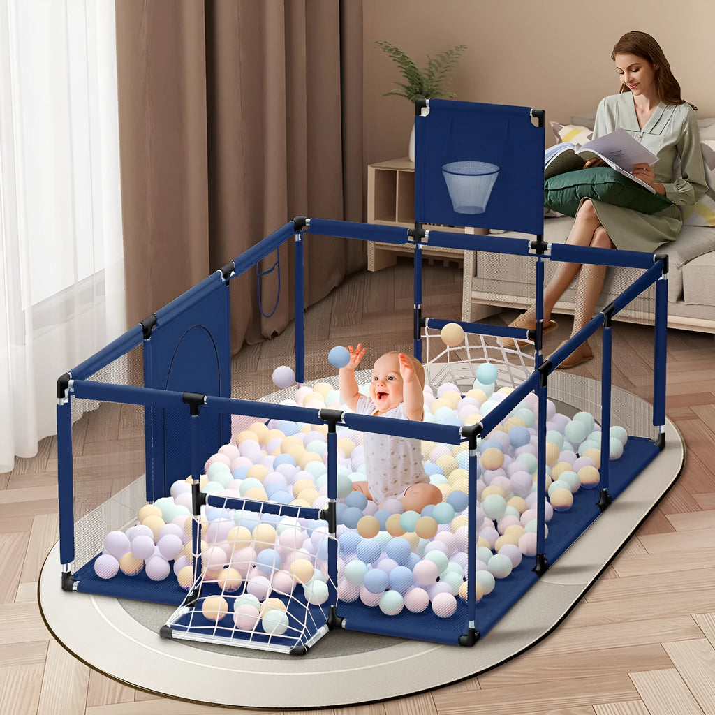 Children's playpen tent with stainless steel frame and Oxford cloth fabric in blue colour