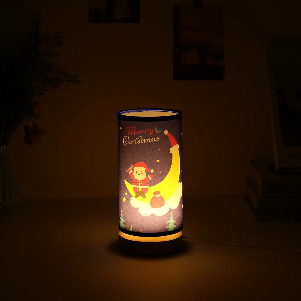 Santa Claus LED night light with USB plug and bamboo lamp holder in European design style