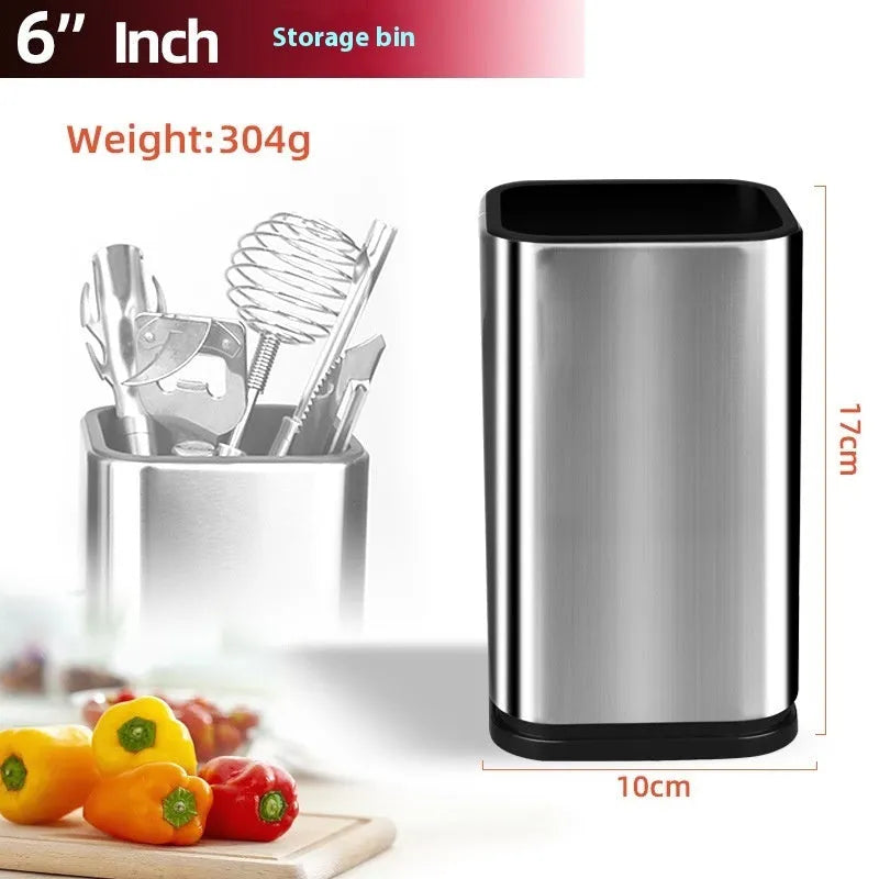 Stainless steel kitchen knife holder with storage bucket and detachable bottom