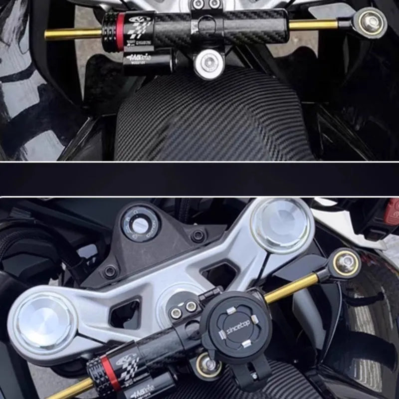 Titanium directional damper bracket with carbon fibre finish for Kawasaki motorcycle