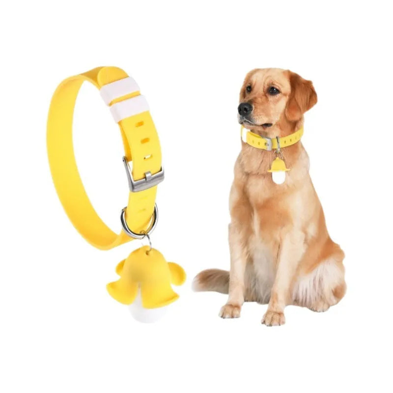 Yellow banana-shaped USB rechargeable pet collar light with geometry pattern for dog walking