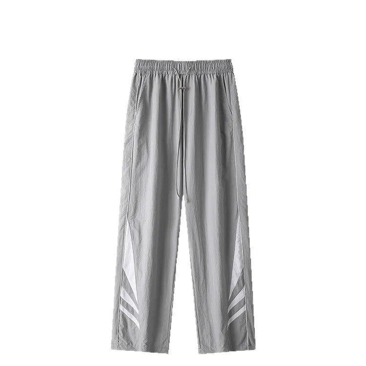 Men's straight leg casual sports trousers in black or grey with elastic waist