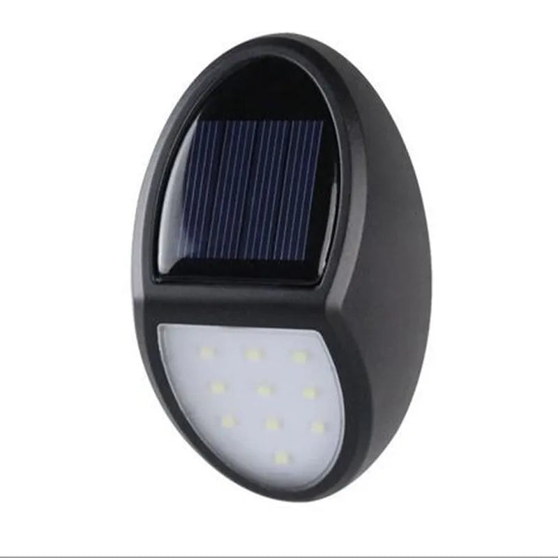 Black solar wall light with solar panel showing dimensions 75mm x 120mm