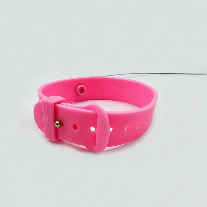 Adjustable cat collar toy with elastic feather teaser in pink or blue colour options