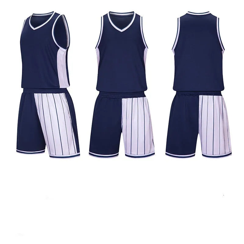 Polyester basketball uniform in blue with matching top and shorts for training