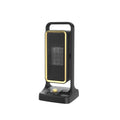 Black desktop PTC ceramic air heater with knob control, compact design measuring 14.9x11.1x33.5cm