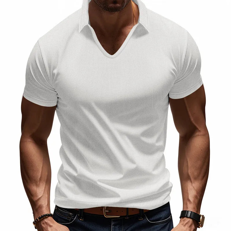 Men's loose fit V-neck short sleeve T-shirt in cotton blend fabric