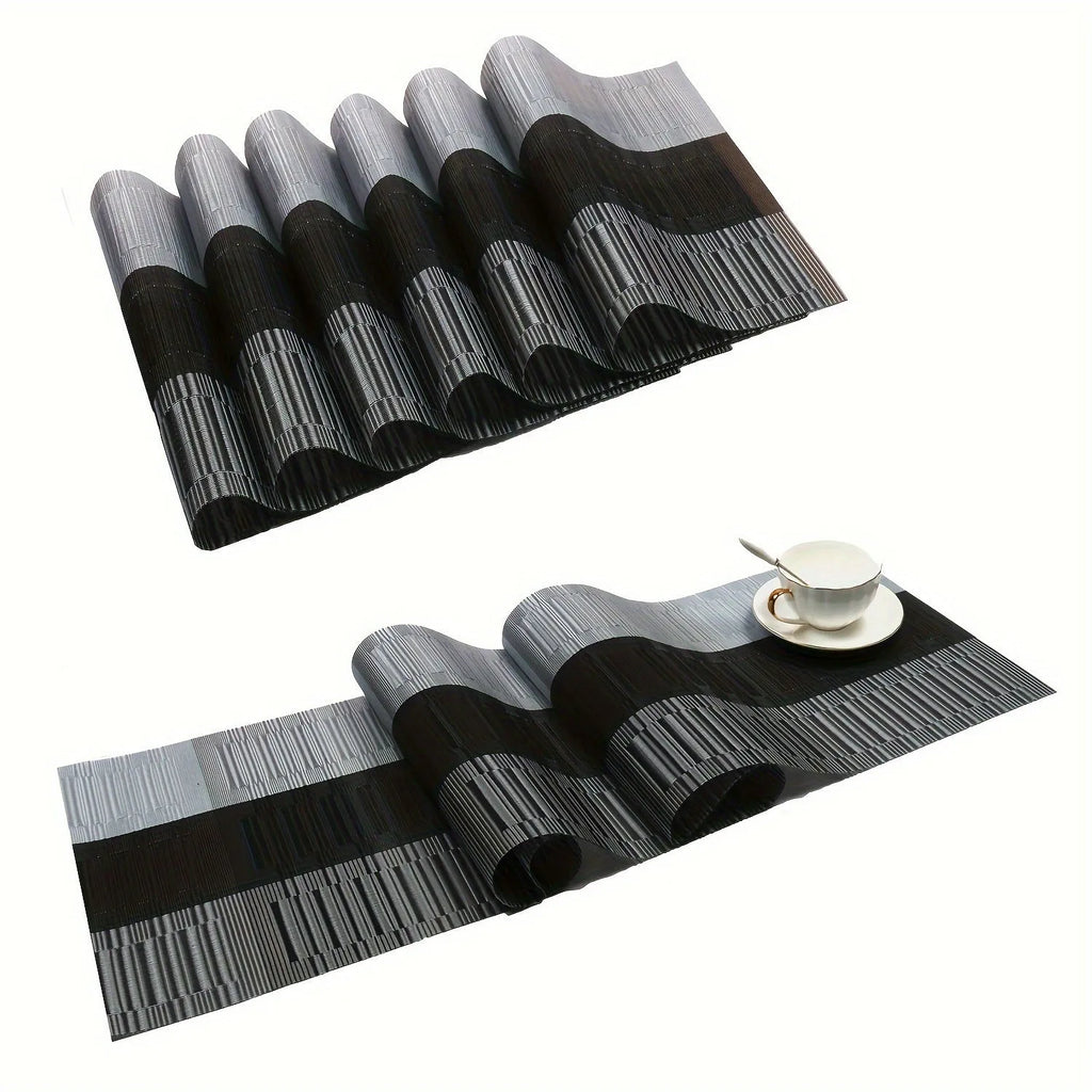 Modern PVC non-slip placemat in gradient bamboo black on a kitchen table.